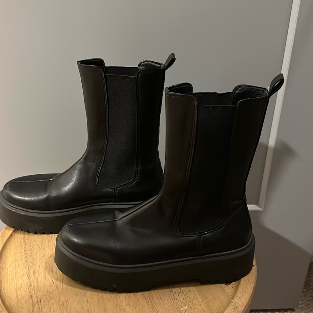 Zara platform moto black boots US 9